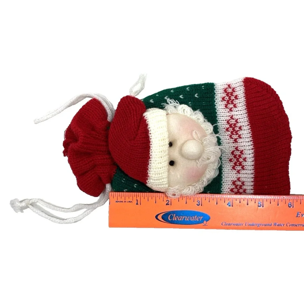 Christmas Knit Gift Bags with Draw String for Gifts or Candy Lot of 2 Santa Bags